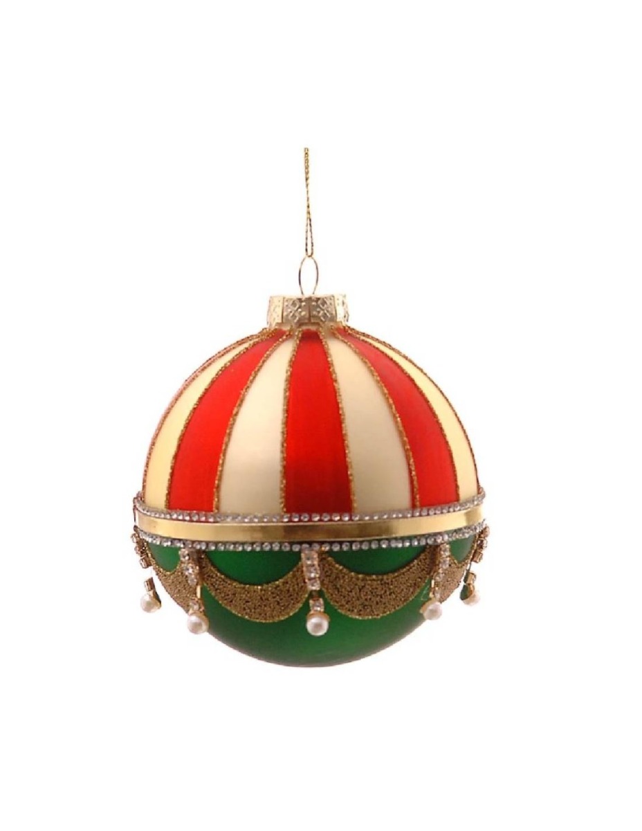 6/36-10cm Glass red/green stripe ball ornament