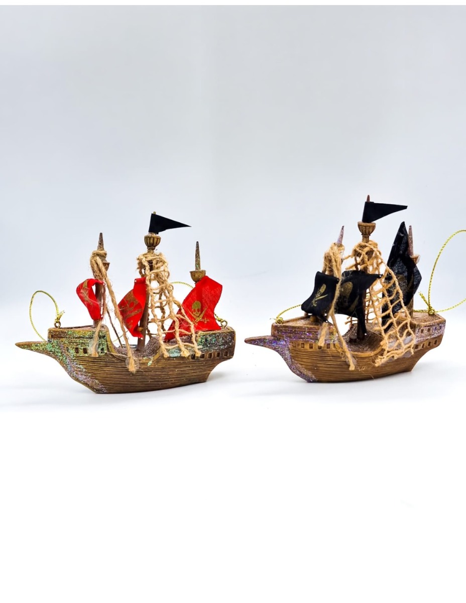 6/72-9cm Hanging polyresin pirate ship orn