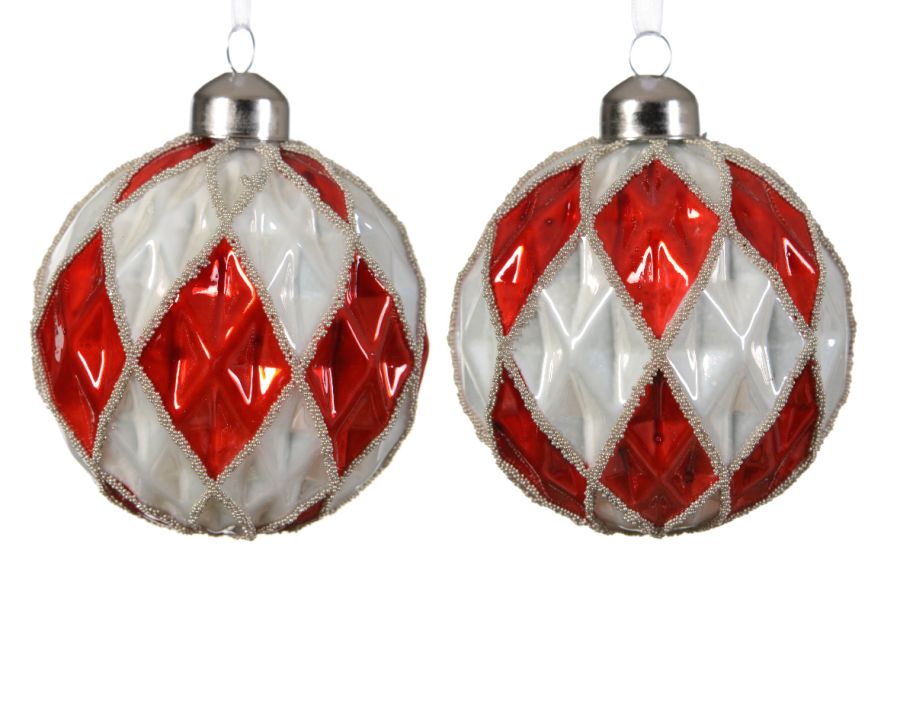 Bauble glass shiny - enamel color w big and small beads checkers 2ass