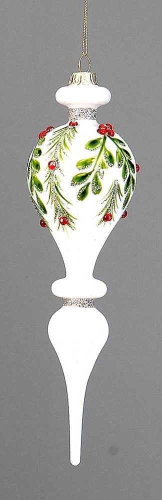 26cm Glass finial orn w/green leaves, 1ΤΜΧ-Design C