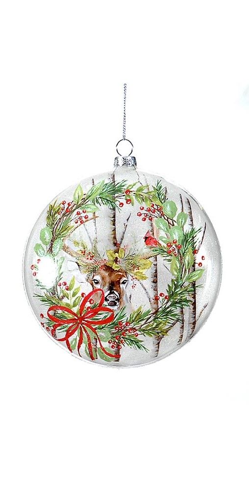 12cm Glass disc ornament w/bird/deer design, 1ΤΜΧ-Design B