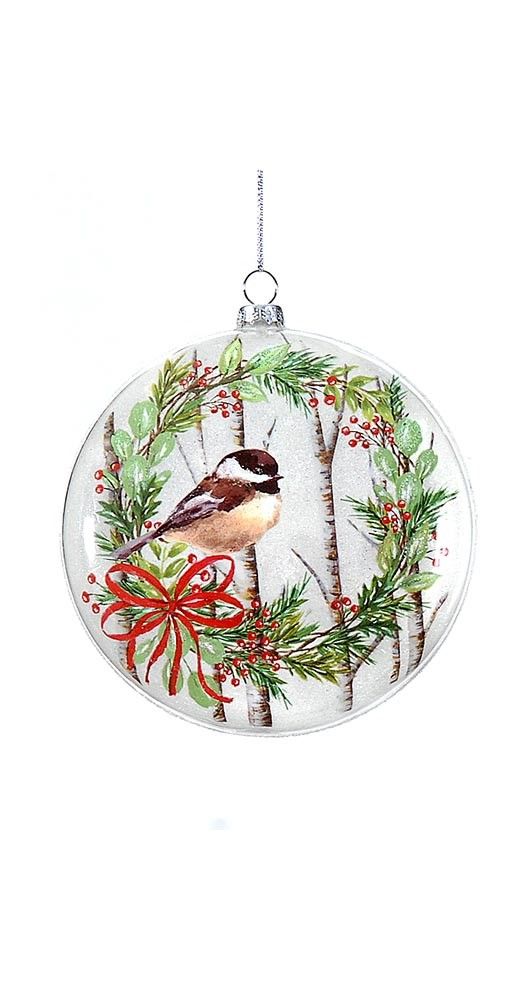 12cm Glass disc ornament w/bird/deer design, 1ΤΜΧ-Design A