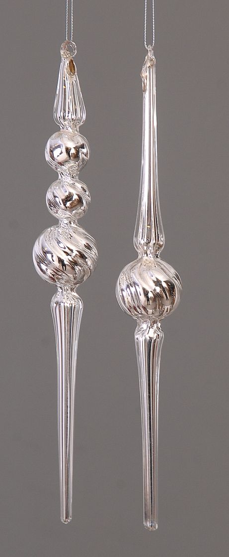 29cm Glass silver icicle orn / ΤΙΜΗ ΤΕΜΑΧΙΟΥ