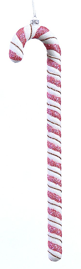 12/48-36cm Plastic pink & white glittered candy cane
