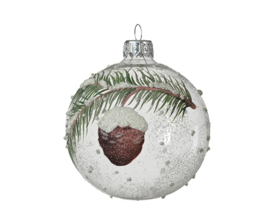 Bauble glass transparent - eco branch with pinecone
