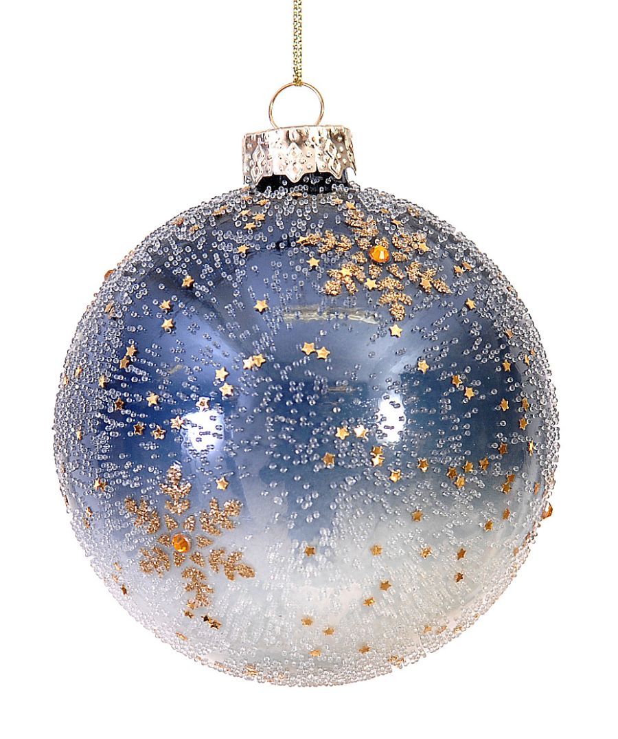 12/48-10cm Glass blue ball w/gold glitter
