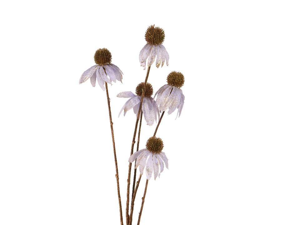 Flower echinacea on stem polyester sugar glitter with gold wash stem