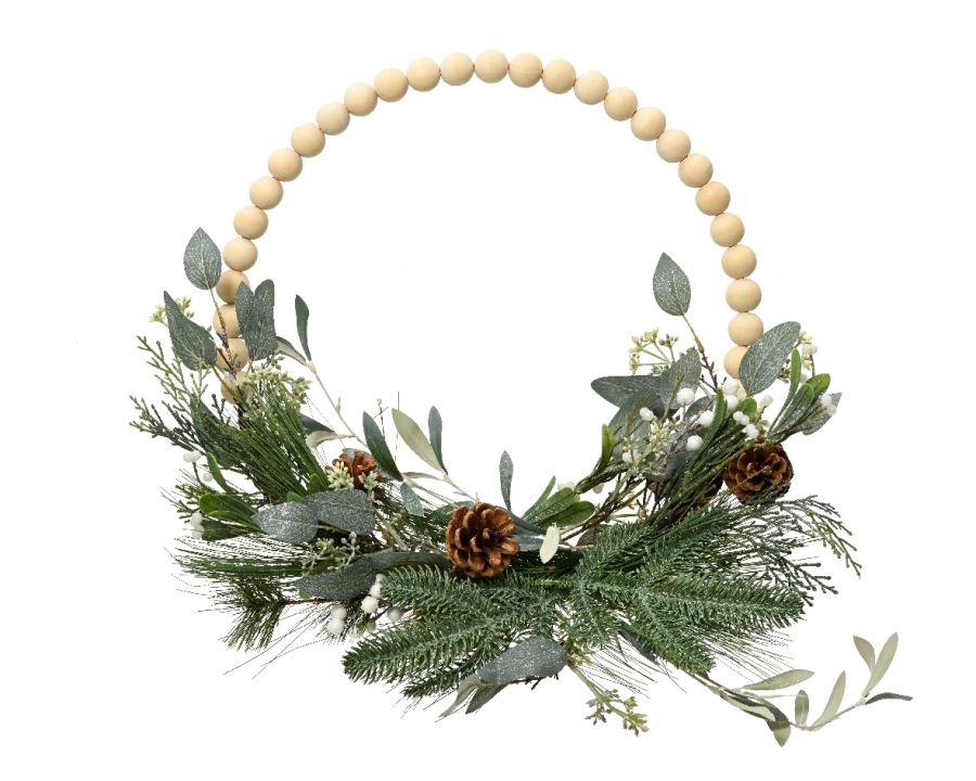 Modern wreath glitter wooden balls- pinecones-eucalyptus indoor