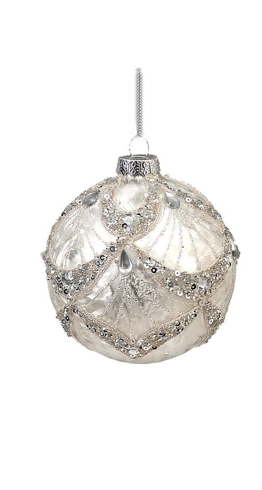 10cm white glass ball - onion w/ glitter design, 1ΤΜΧ-Design A