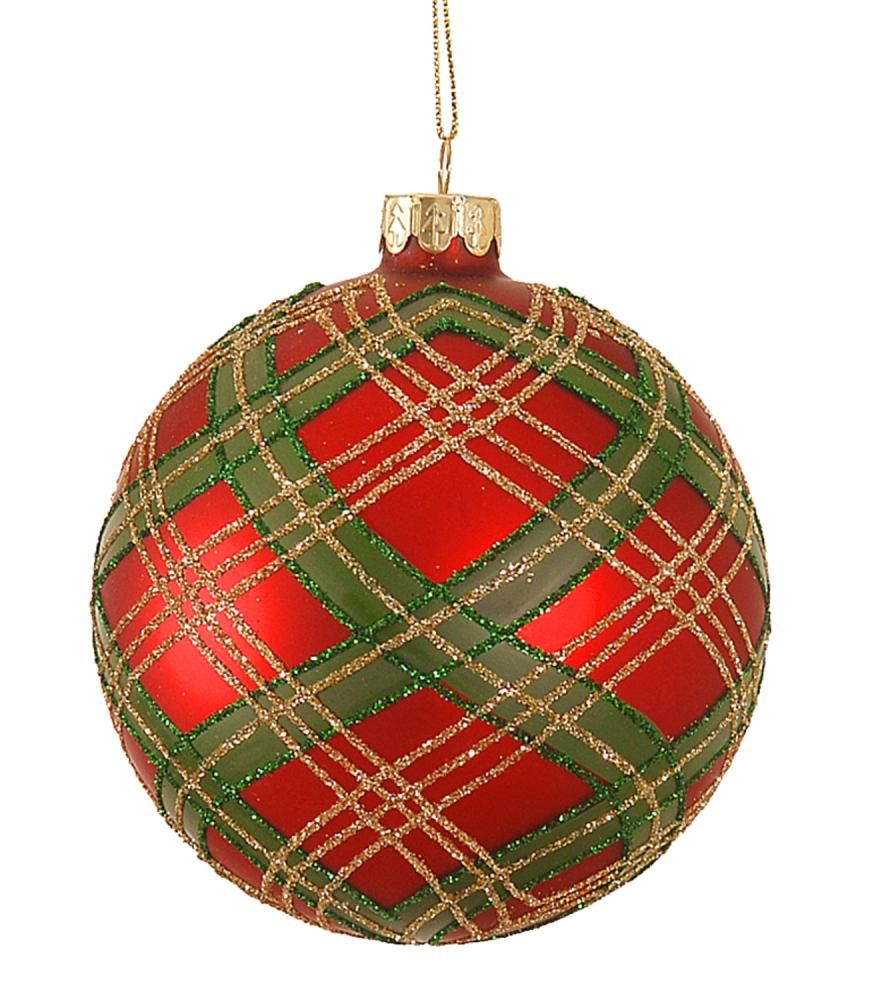 12/96 10cm Glass red ball w/green-gold stripes