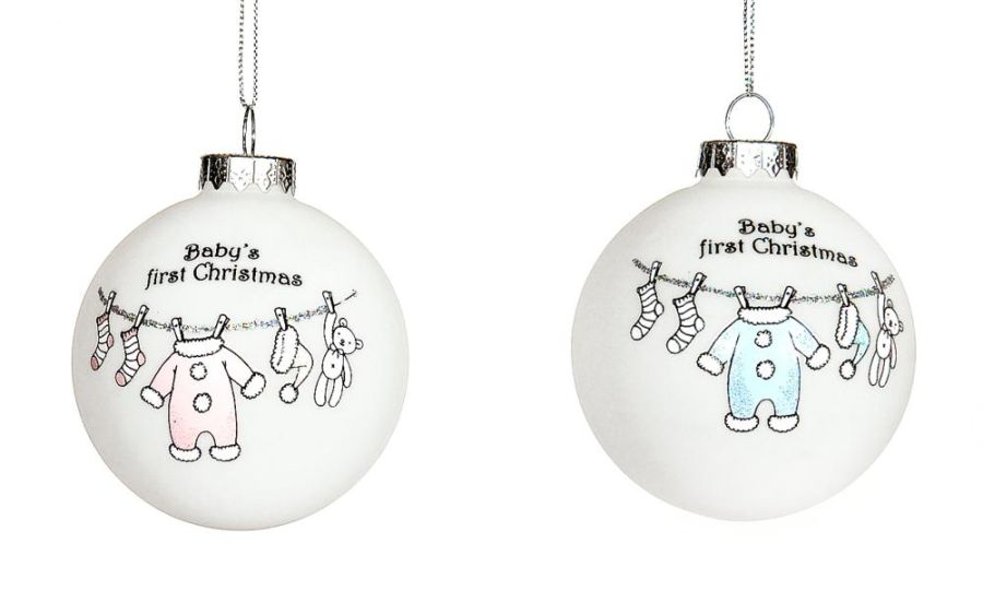 glass balls 8cm, pink/blue baby's first christmas, 1ΤΜΧ