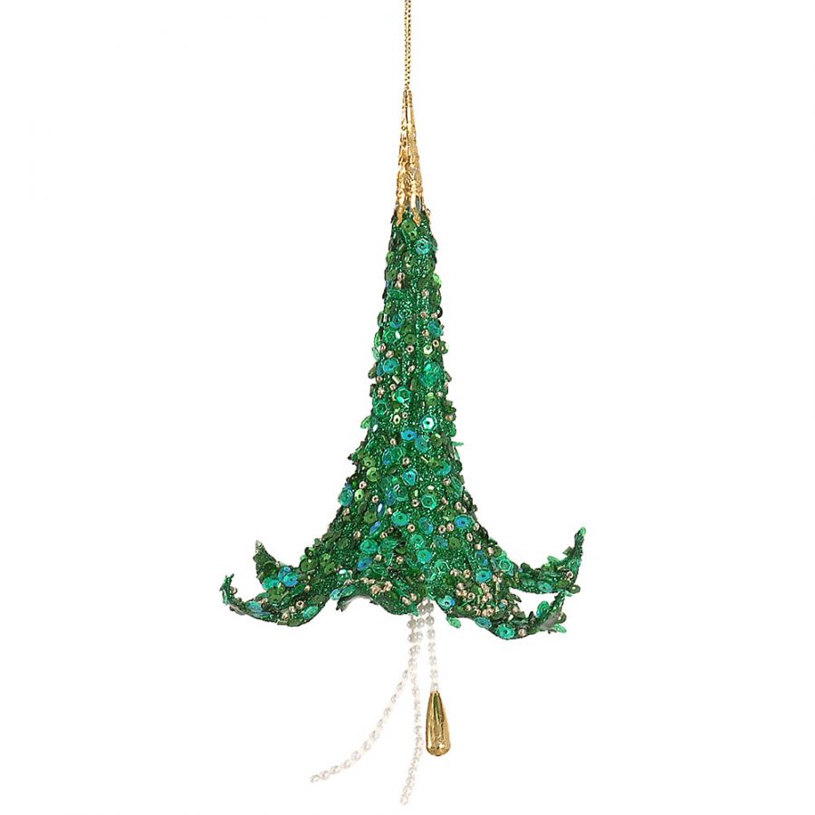 12/96 - 17CM Plastic Green Sequin Bouquet Xmas Ornament
