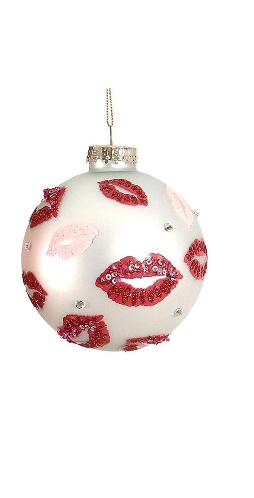 10CM Hanging Glass "Merry Kisses" Ball in pink &amp; white, 1ΤΜΧ-Design B