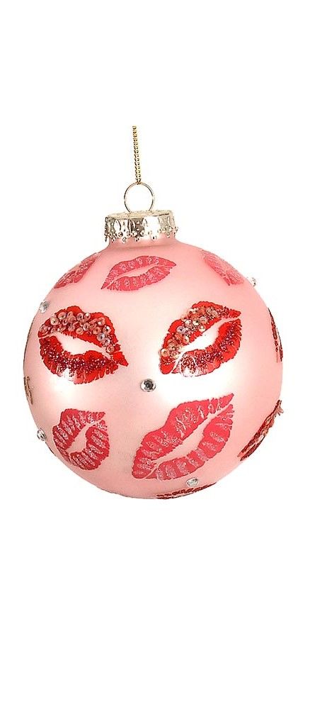 10CM Hanging Glass "Merry Kisses" Ball in pink &amp; white, 1ΤΜΧ-Design A