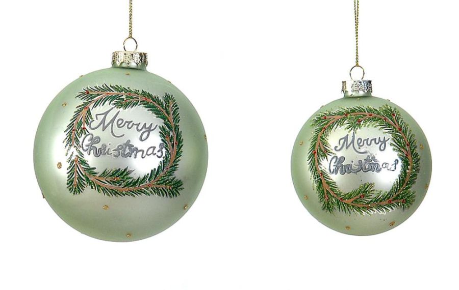 12/48-10cm Glass mat green ball w/green wreath