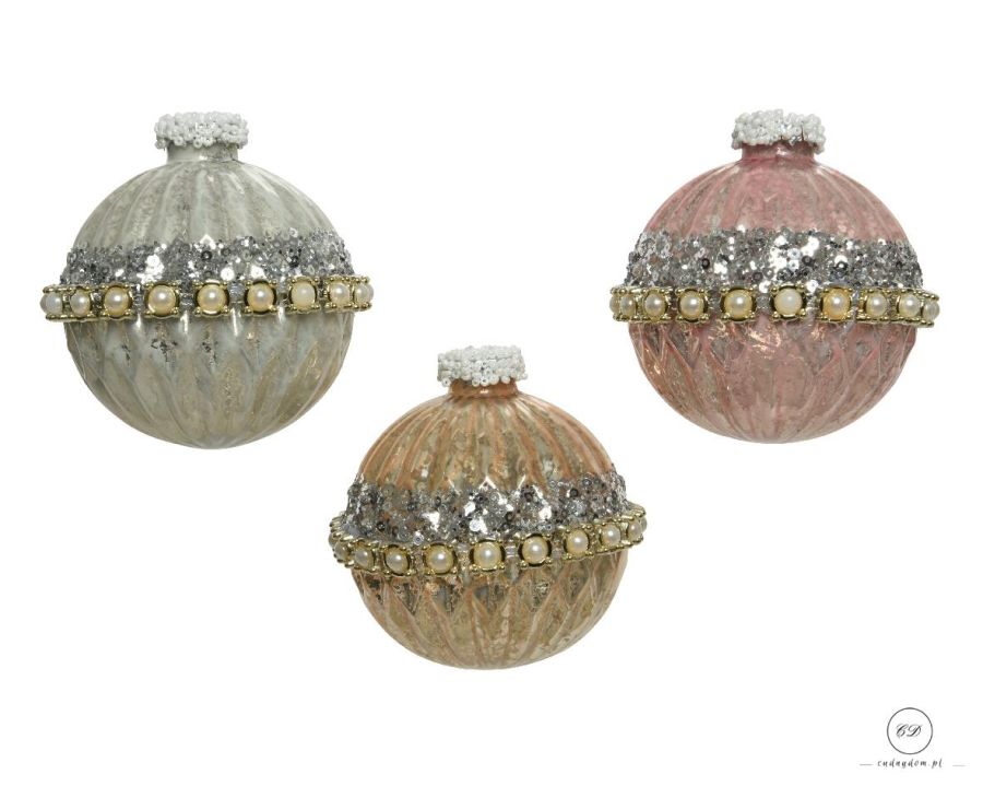 Ornament glass anti-silver w shiny color pearl garland,silver sequins 1ΤΜΧ-Ροζ