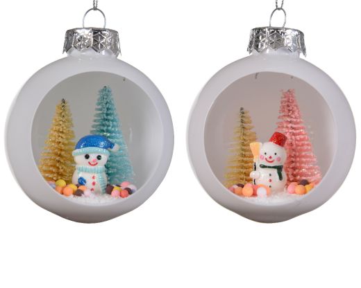 Bauble on wire shatterproof snowman and trees 2ass