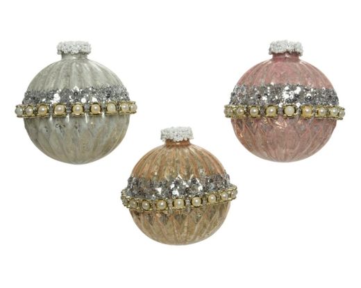 Ornament glass anti-silver w shiny color pearl garland,silver sequins 1ΤΜΧ