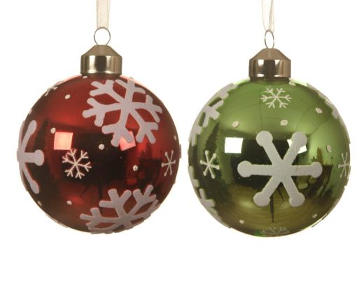 Bauble glass silver inside w shiny color snowflake decal , 1ΤΜΧ