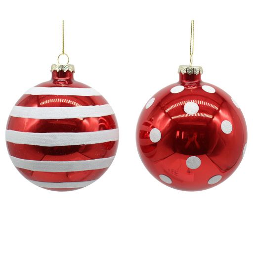 Χριστουγεννιάτικη μπάλα, γυάλινη, κόκκινη/άσπρη, 10cm