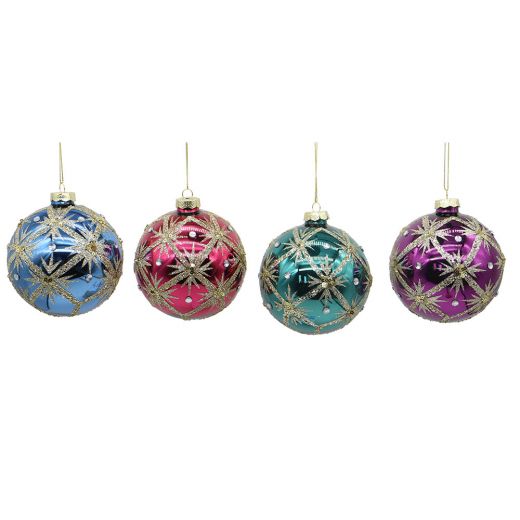 10cm Glass pink/blue/green/purple ball w/gold details, 1ΤΜΧ