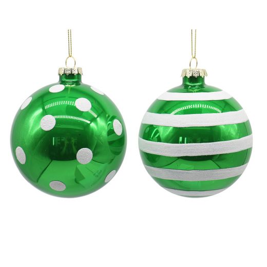 Χριστουγεννιάτικη μπάλα, γυάλινη, πράσινη/άσπρη, 10cm