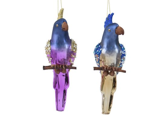 Bird glass w glitter- beads- sequins 2col ass