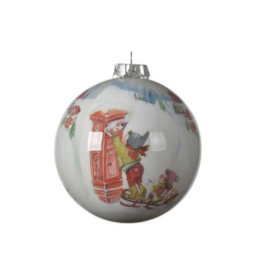 Χριστουγεννιάτικη μπάλα, ροζ/άσπρη, με σχέδιο, 8cm-Λευκό