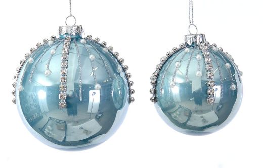 12/48-10cm Glass lt blue ball w/strass