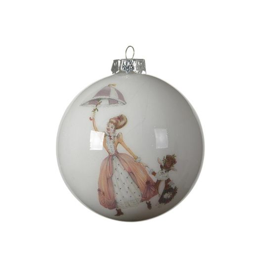 Χριστουγεννιάτικη μπάλα, άσπρη με design, 8cm-Design A