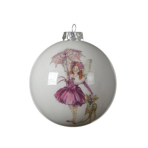 Χριστουγεννιάτικη μπάλα, άσπρη με design, 8cm-Design B