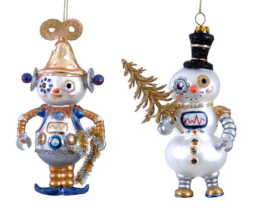 6/36-2Asst 17cm Glass robot & snowman orn