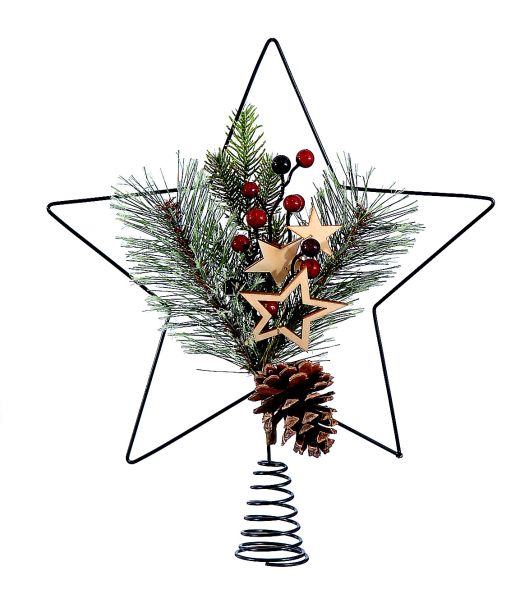 6/24-34cm Tree topper star w/leaves & pinecones