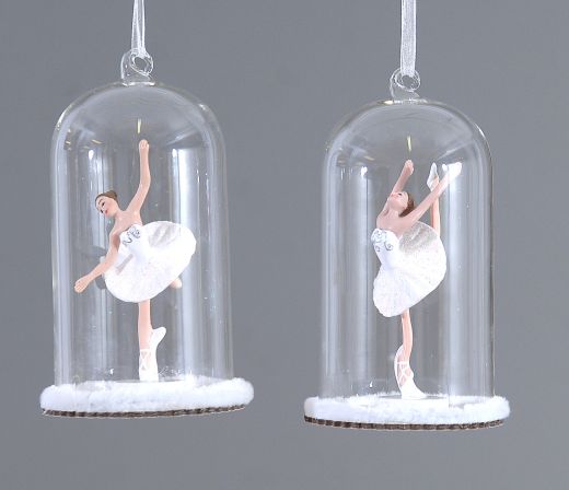 12/36-2Asst 15cm Polyresin ballerinas in glass dome
