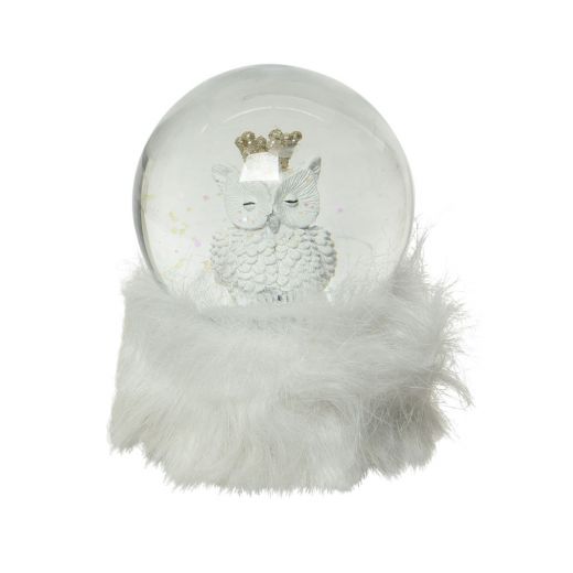 Χριστουγεννιάτικο διακοσμητικό, χιονόμπαλα με γουνάκι, λευκή, 14cm