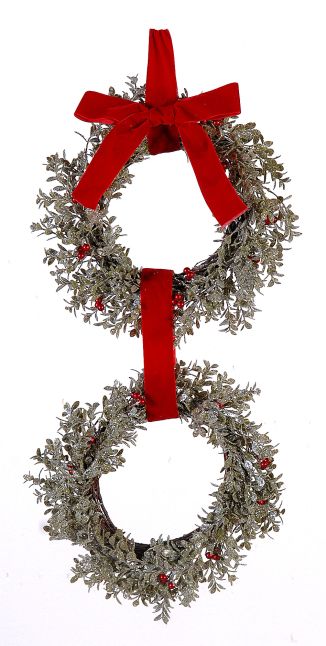 2/16-40cm Double wreath w/red velvet ribbon