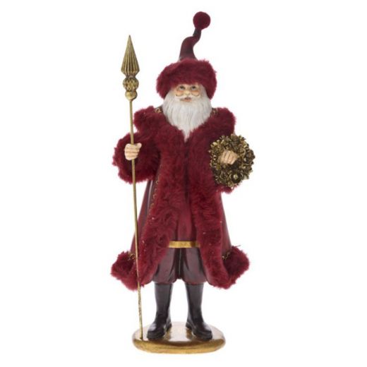 Χριστουγεννιάτικο διακοσμητικό, Αγ. Βασίλης με σκήπτρο, μπορντό, polyresin, 15x11x38cm