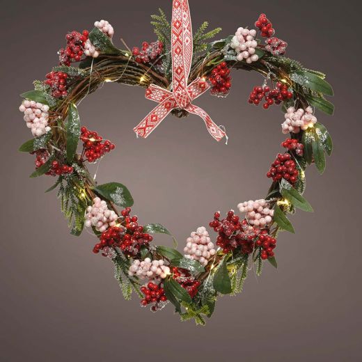 Χριστουγεννιάτικο διακοσμητικό, στεφάνι καρδιά, φωτιζόμενο, 43cm
