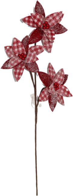 12/192-70cm Branch w/3 red & white plaid flowers