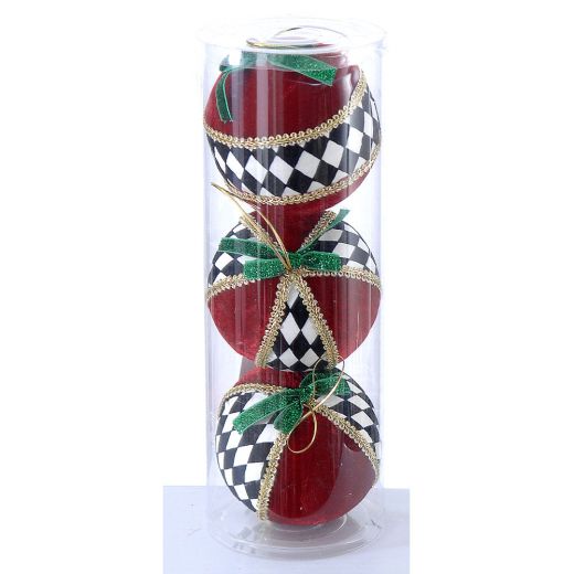 Χριστουγεννιάτικη μπάλα, με βελούδο, μπορντό-άσπρο-μαύρο, 10cm