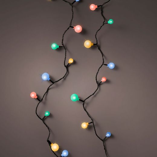Χριστουγεννιάτικα φωτάκια, LED, μπαλίτσες, μαύρο καλώδιο, χρωματιστά φωτάκια, 9m