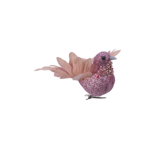 Χριστουγεννιάτικο στολίδι, πουλί, ροζ/κόκκινο, με clip, 10cm-Ροζ