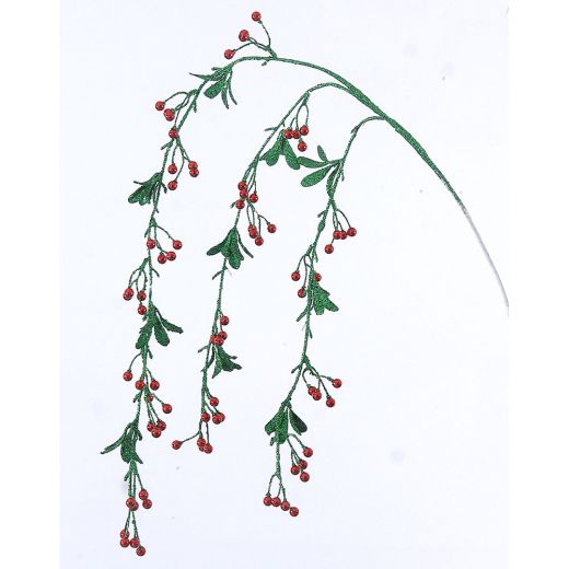 Χριστουγεννιάτικο κλαδί, με κόκκινα berries, πράσινο, σε τρείς διακλαδώσεις, 48cm 
