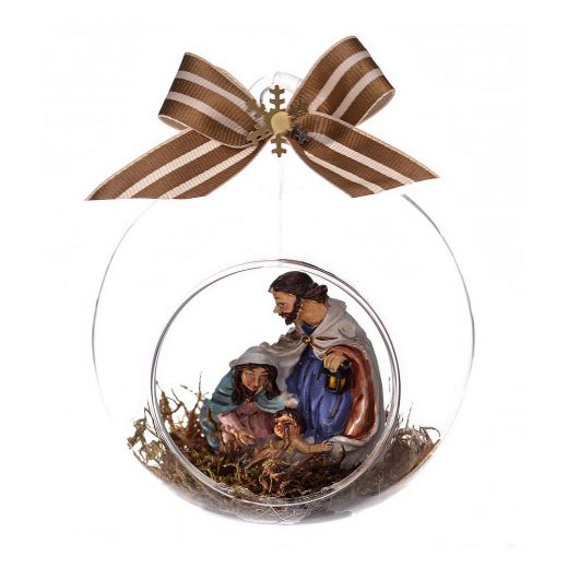 Χειροποίητη χριστουγεννιάτικη μπάλα, γυάλινη με τρύπα, με φάτνη, 10cm