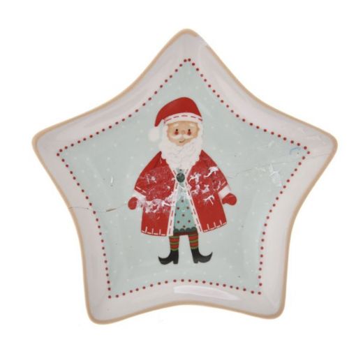 Χριστουγεννιάτικο διακοσμητικό, πιατέλα πήλινη αστέρι με Αγ. Βασίλη, 14cm 