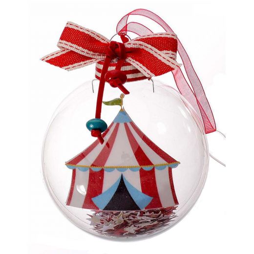Χειροποίητη χριστουγεννιάτικη μπάλα, γυάλινη, σκηνή τσίρκου, κόκκινο, 10cm