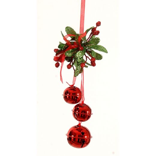 Χριστουγεννιάτικο στολίδι, κρεμαστά κουδουνάκια κόκκινα, 17cm