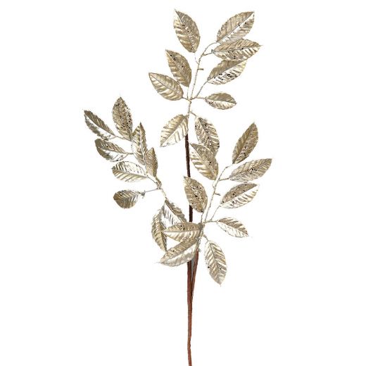 Χριστουγεννιάτικο κλαδί, σαμπανί-χρυσό με φύλλα, 95cm