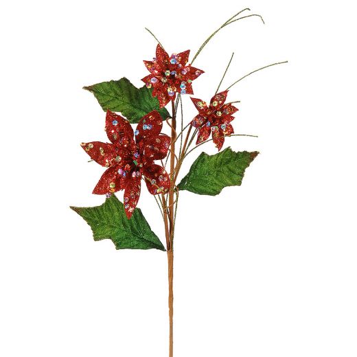 Χριστουγεννιάτικο κλαδί, με κόκκινα λουλούδια, 56cm