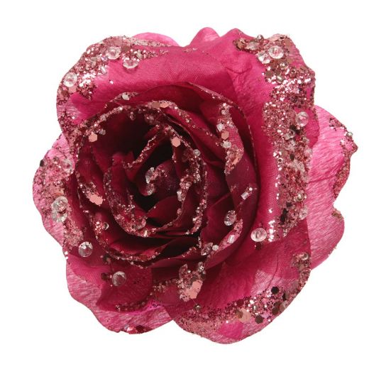 Rose on clip polyester glitters magnoli